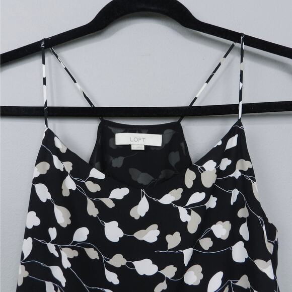 LOFT Black Floral Spaghetti Strap‎ Cami Strappy Tank Top Size L Y2K Minimalist - Picture 4 of 11
